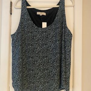 LOFT Women's Black and Gray Floral Print Tank Top